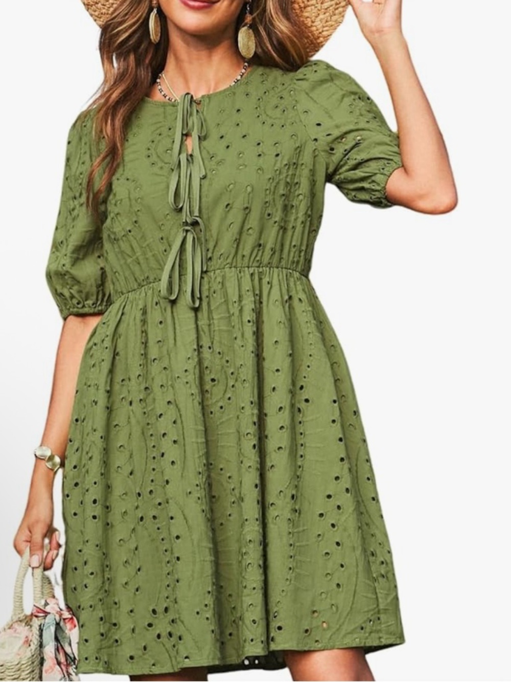 NWT Olive Eyelet Tie-Front Women’s Dress